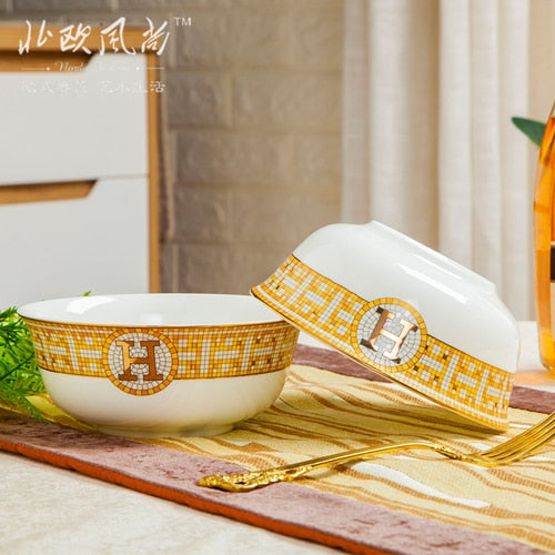 Free combination of high-end bone china single bowl dish Jingdezhen European luxury gilt edged tableware set