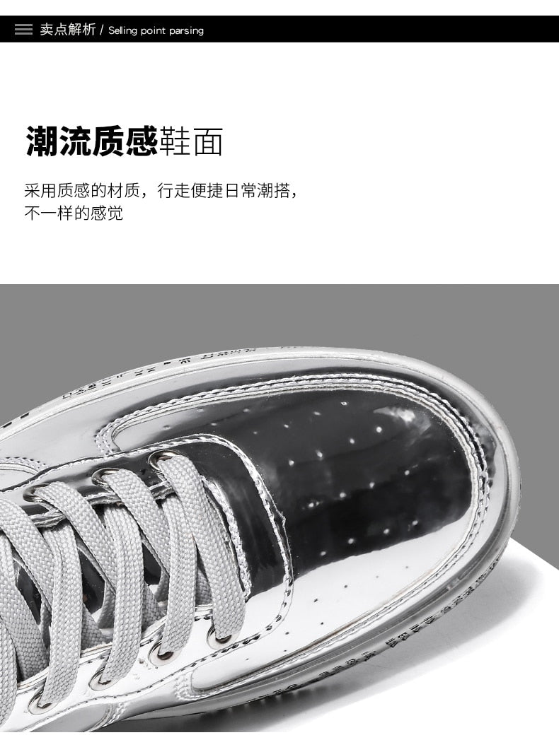 Susugrace Casual Leather Shoes for Men Gold Silver Black Couple Street Footwear Outdoor Lace-up Fashion Men Sneakers Hot Sale