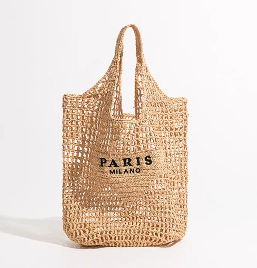 Summer Beach Travel Bags Raffia Straw Wicker Totes Bag Women Luxury Designer Fashion Paris Woven Shopping Bag Hollow Out Handbag