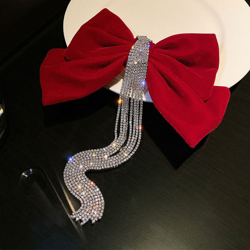 2022 New Fashion Trend Unique Design Elegant Delicate Sexy Bow Knot Diamond Tassel Hair Clip Women Hair Accessories Party Gift