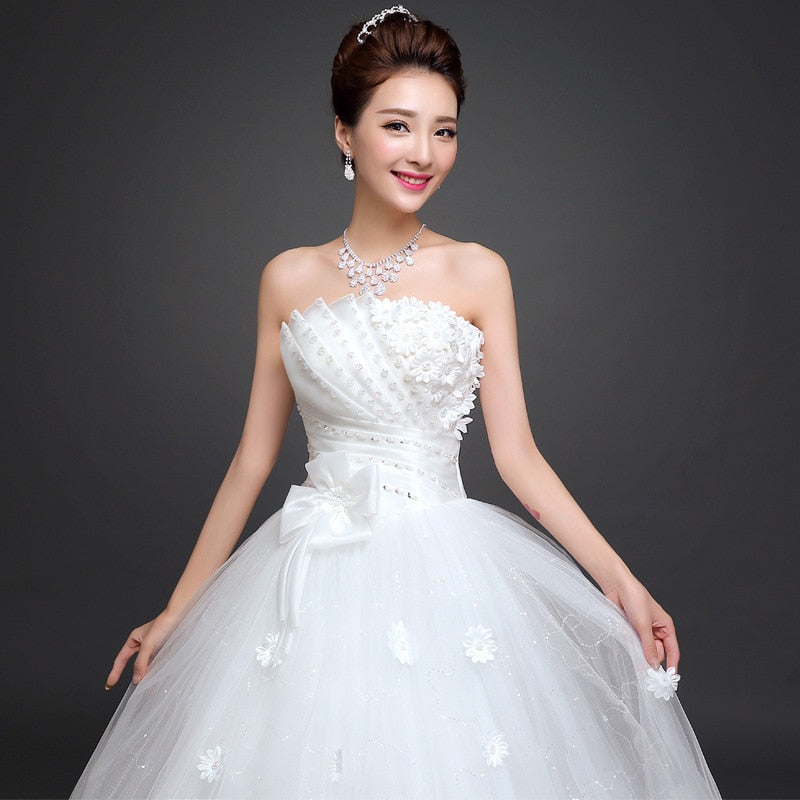 New Luxury Beading Brush Train Lace Up Wedding Dress Sexy Strapless Applique Customized Plus Size Bridal Gown Vestido De Noiva