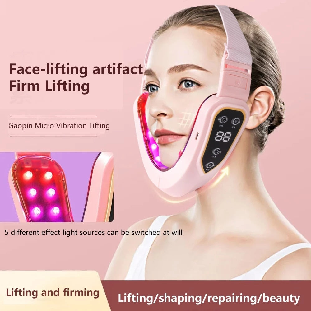 Facial Lifting Device LED Photon Therapy Facial Slimming Vibration Massager Double Chin V Face Shaped Cheek Lift Belt Machine