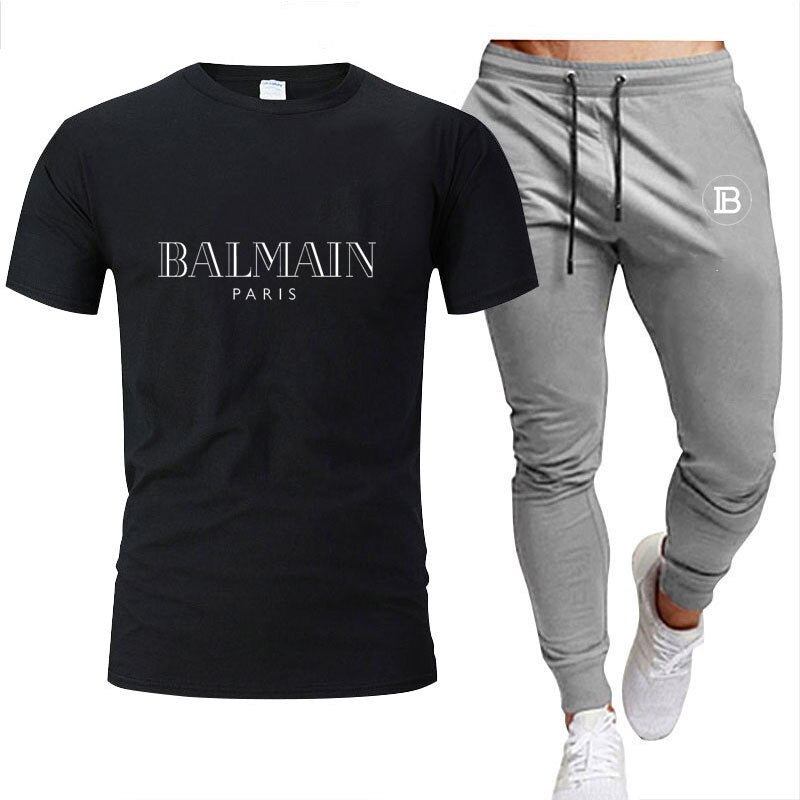 2022Men's clothes Summer brand printed cotton quick-drying short-sleeved T-shirt + trousers men's sets jogging men's tracksuit