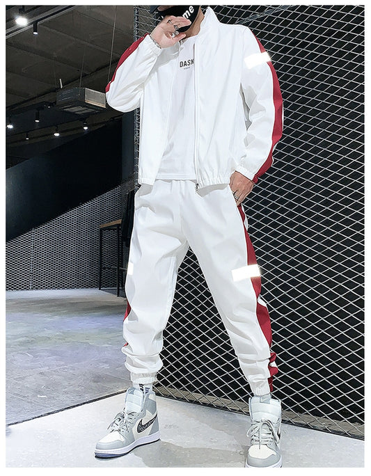 Men Sportswear Set Spring Autumn Set Mens Tracksuit Patchwork Hip Hop Sweatshirt+Pants Male Casual Jacket Streetwear Track Suit