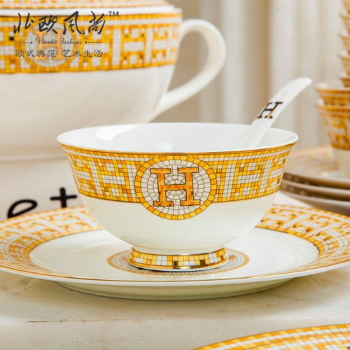 Free combination of high-end bone china single bowl dish Jingdezhen European luxury gilt edged tableware set