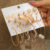Geometric Hoop Earrings Set for Women Statement Vintage Pearl Punk Heavy Metal Circle Round Gold Earrings Fashion Jewelry Gifts