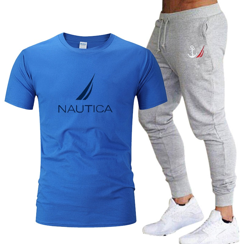 Brands Mens Nautica Fashion T-Shirts and Pant Sets Summer ActivewearJogging Pants Streetwear Harajuku Casual Tops men's clothing