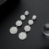 Exknl 2021 Four Round Full Rhinestone Drop Earrings for Women Big Party Long Tassel Crystal Earrings Weddings Engagement Jewelry