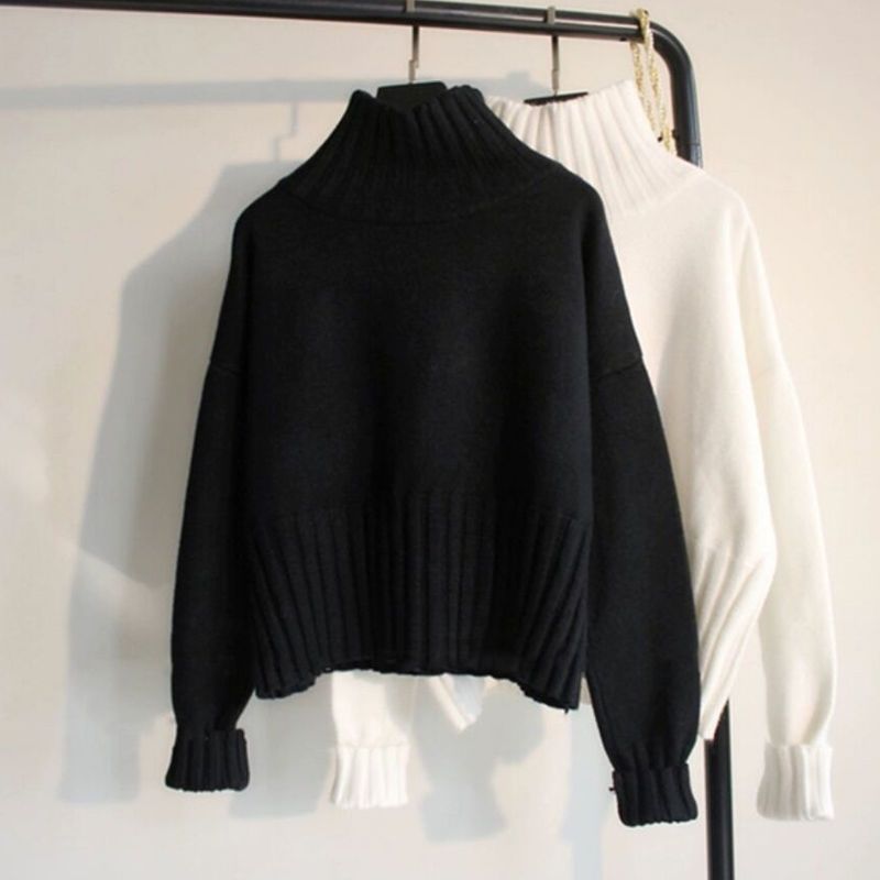 Turtleneck Pullover Sweater Knitted Sweaters Jumpers Soft White Black Sweater Women Dropshipping Loose Fit Autumn and Winter