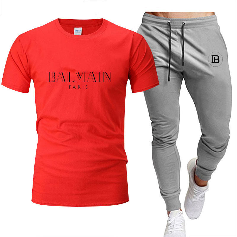 2022Men's clothes Summer brand printed cotton quick-drying short-sleeved T-shirt + trousers men's sets jogging men's tracksuit