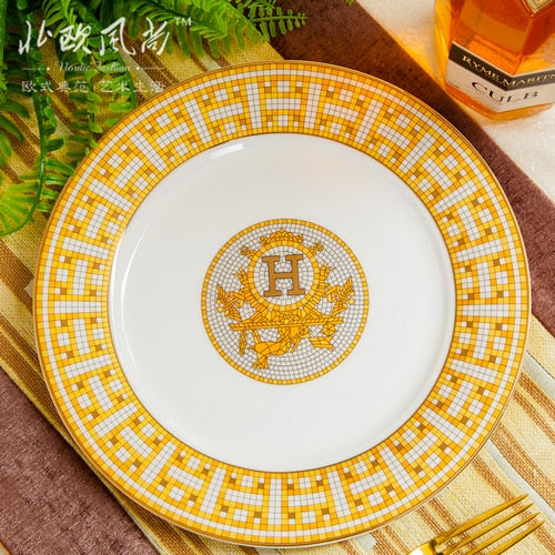 Free combination of high-end bone china single bowl dish Jingdezhen European luxury gilt edged tableware set