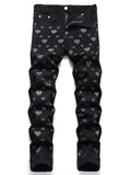 Black Men's Digital Print Cotton Jeans Mid-Waist Casual Hip Hop Pants Street Bike Fashion Clothing