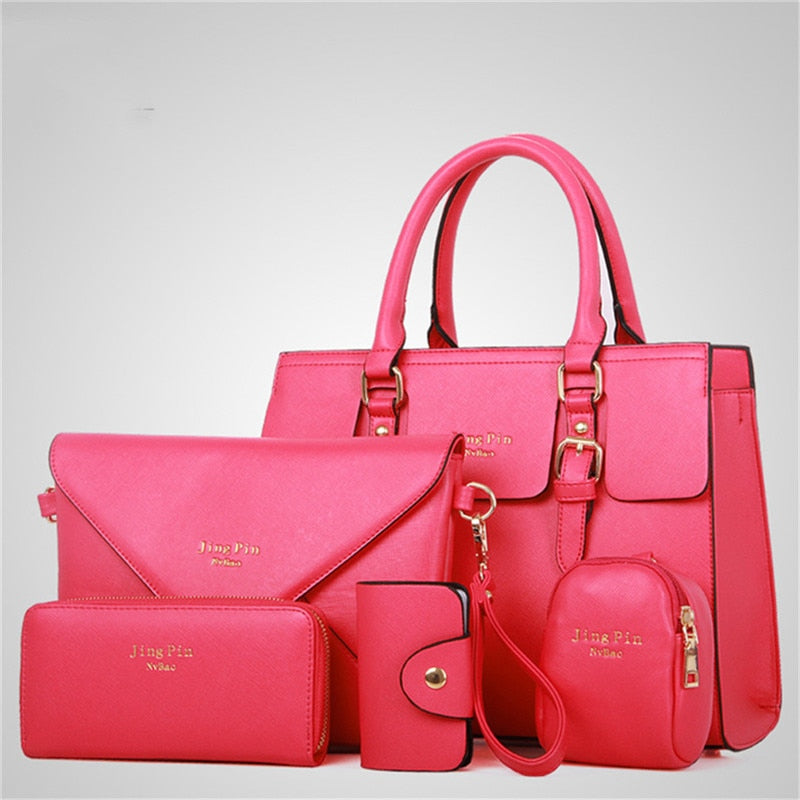 Women Fashion 5 Piece/set Handbag Purse Set Classic Messenger Bag Imitation Leather Shoulder Bag 6 Colors Ladies PU Bag