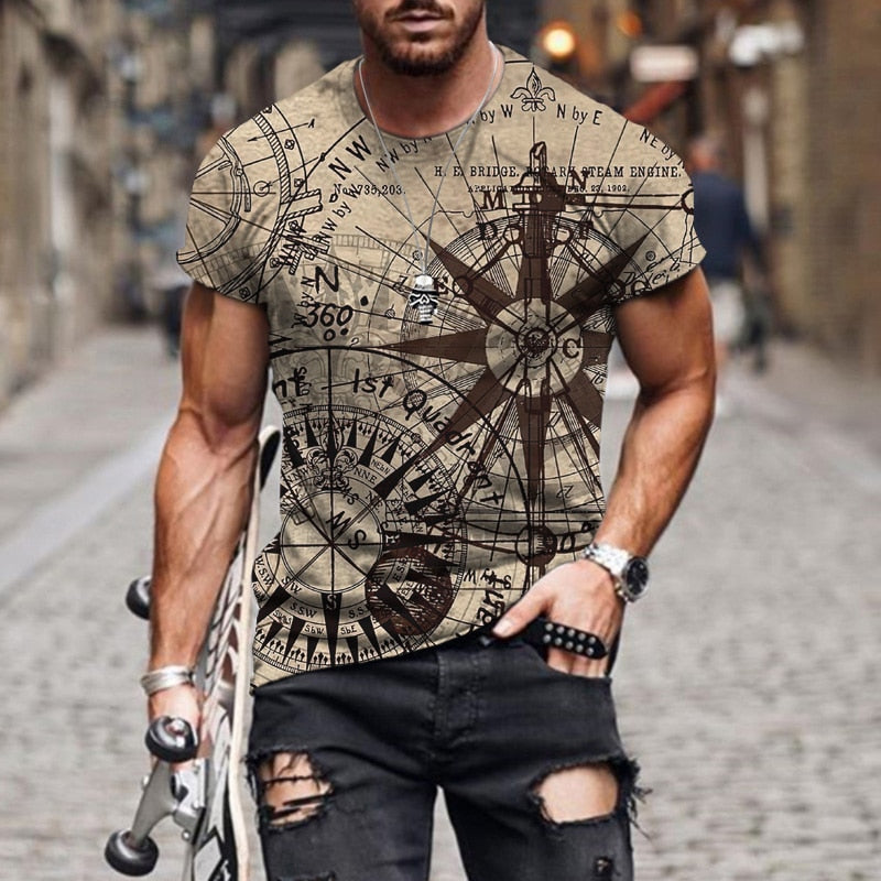 Summer New Men's Fashion T-shirt Stone Clock Like Harajuku 3D Printing Casual Sports T-shirt Round Neck Retro Short-sleeved Top