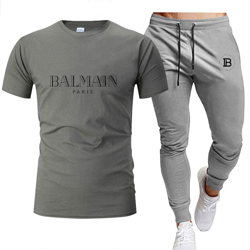 2022Men's clothes Summer brand printed cotton quick-drying short-sleeved T-shirt + trousers men's sets jogging men's tracksuit