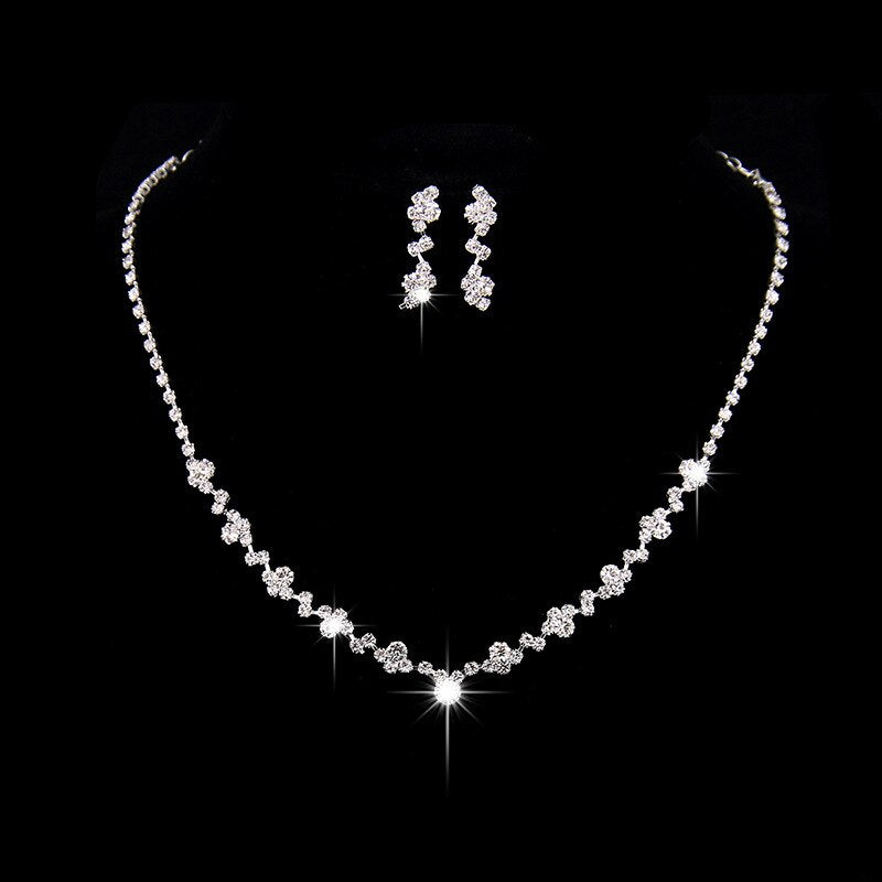 New Fashion Crystal Bride 2 Piece Set Rhinestone Wedding Dress Party Necklace Earring Set Women's High Grade Jewelry Gift