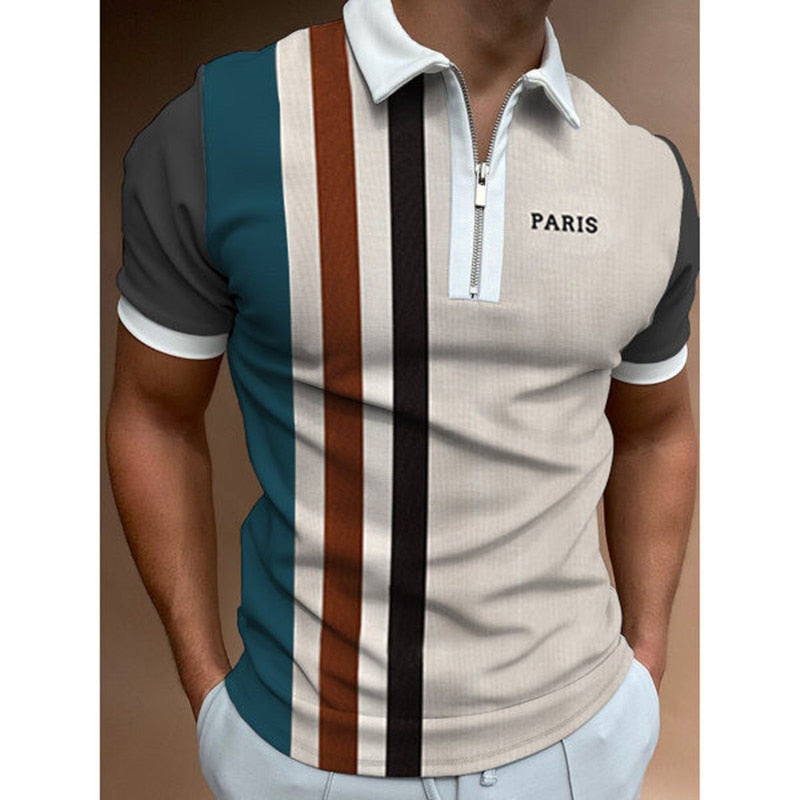 New Men Polo Shirts Summer High Quality Casual Brand Short Sleeve Solid Mens Shirts Turn-Down Collar Zippers TEES Tops Men 2022