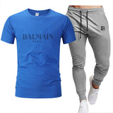 2022Men's clothes Summer brand printed cotton quick-drying short-sleeved T-shirt + trousers men's sets jogging men's tracksuit