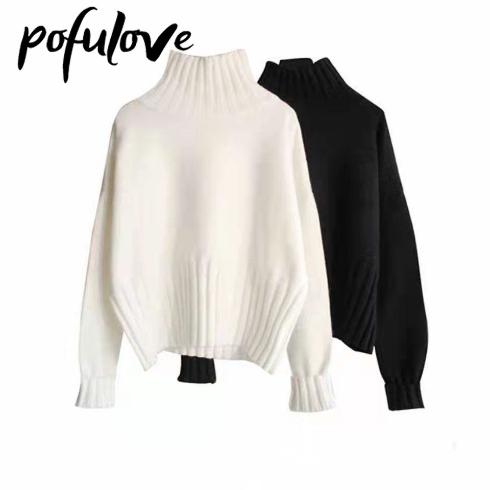 Turtleneck Pullover Sweater Knitted Sweaters Jumpers Soft White Black Sweater Women Dropshipping Loose Fit Autumn and Winter