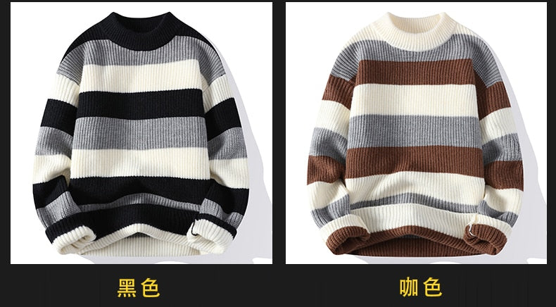 High End Men's Winter Sweater Pullover Clothing Korean Classic Multicolor stripe New O Neck Anti-pilling Handsome Casual 2022