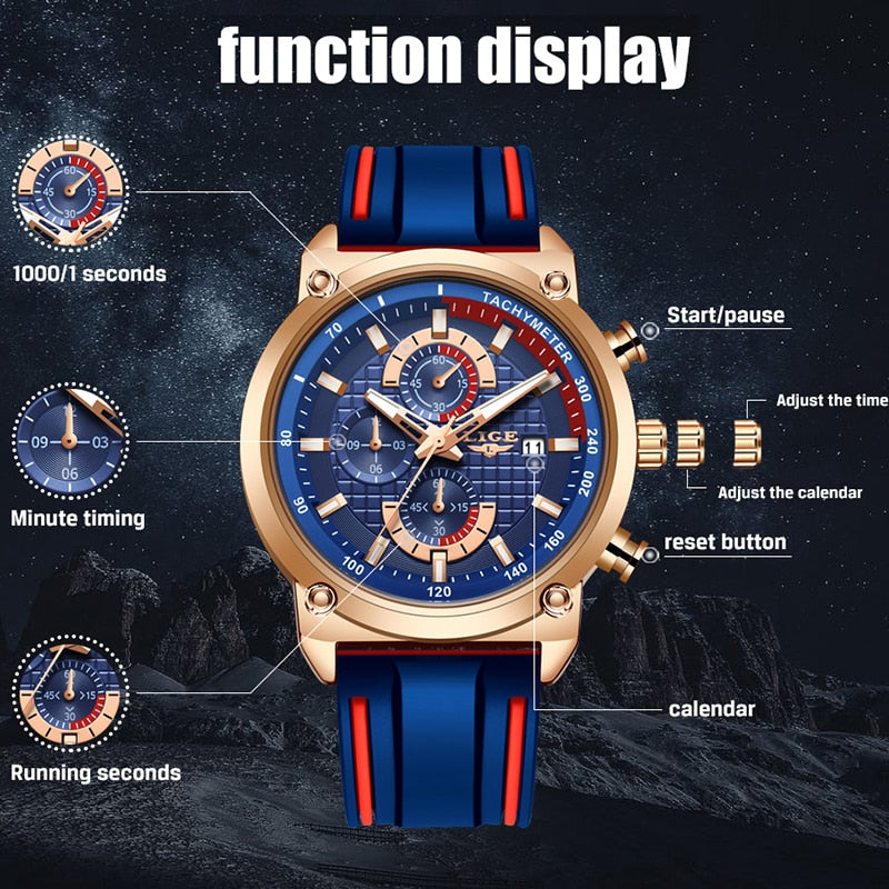 2022 LIGE New Mens Watches Top Brand Luxury Dial Clock Male Fashion Silicone Waterproof Quartz Gold Watch Men Sport Chronograph