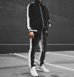 2 Piece Set Tracksuit Men Spring Autumn Striped Jackets Sweatshirts + Pocket Pants Casual Gold Velvet Suit Sport Jogging Set