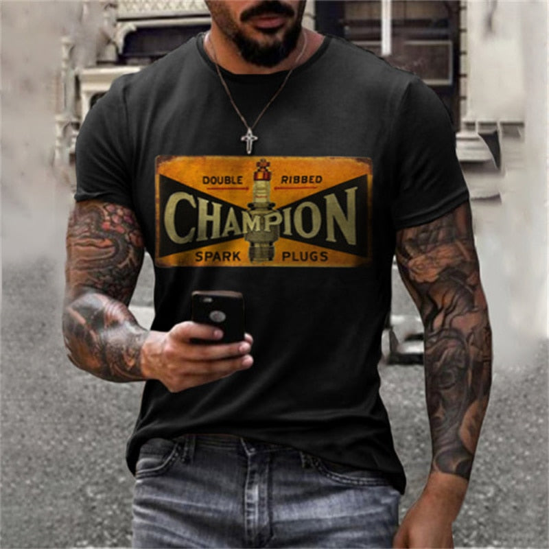 Summer Men Vintage Pattern Text Series Short Sleeve T-Shirt O-Neck Short Shirts 3D Printed Leisure Sports Oversized Clothes