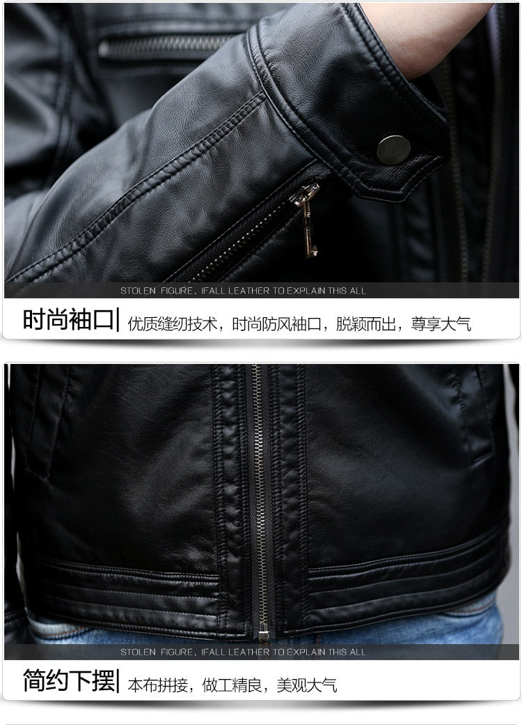 Men's leather Jacket design stand collar Coat Men casual motorcycle leather coat Mens Sheepskin jackets Windbreaker Coats