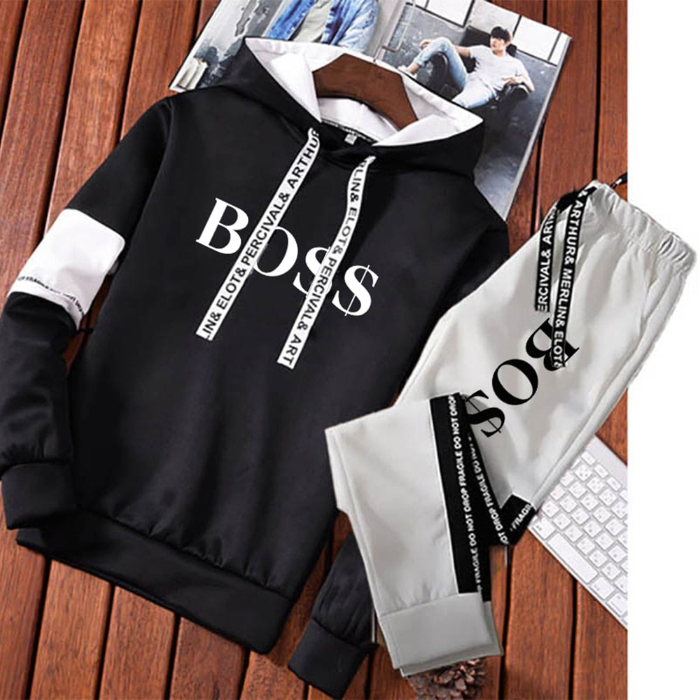 2023 Fashion Tracksuit Men's Long Sleeve Hoodie + Sport Pants Set Pullover Sweatershirt Tops and Jogging Pant Suit Casual Outfit