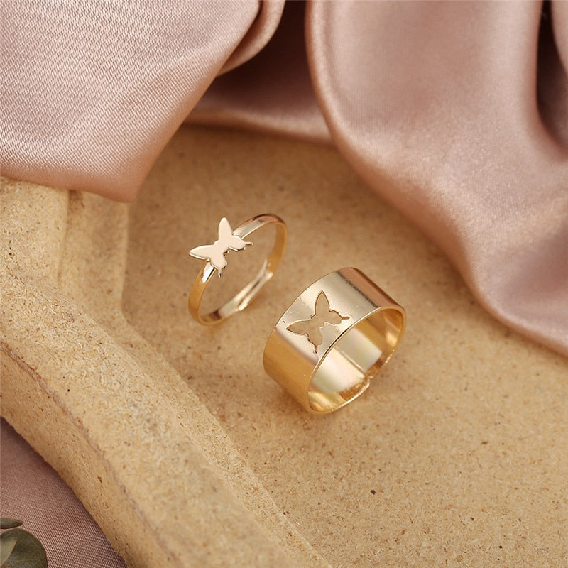 Boho Gold 22pcs Heart Rings Set For Women Vintage Geometric Cross Pearl Butterfly Finger Rings Women's 2022 Trendy Jewelry Gift