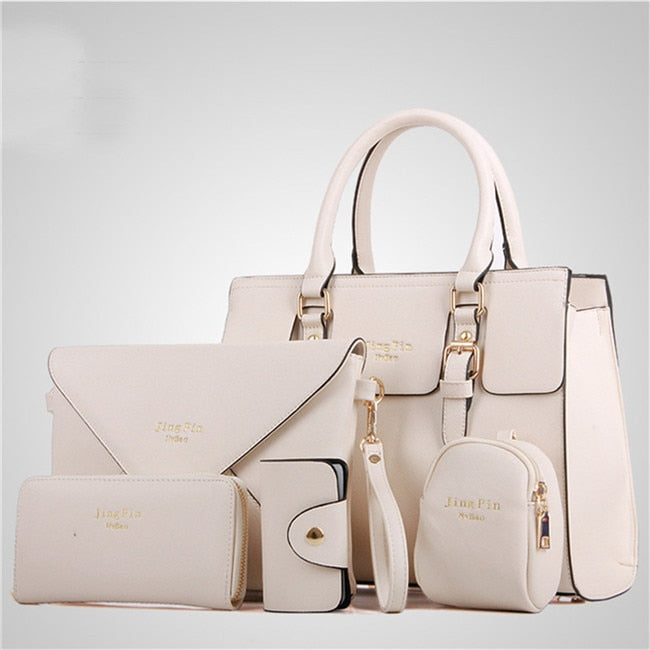 Women Fashion 5 Piece/set Handbag Purse Set Classic Messenger Bag Imitation Leather Shoulder Bag 6 Colors Ladies PU Bag