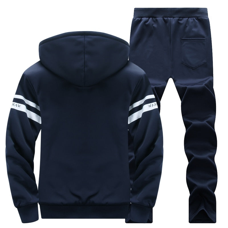 8XL Fleece Men Winter Set Fashion Casual Tracksuit Thick Sweatshirt+Pants Sportswear Suit Mens Autumn Warm Hooded Outerwear Suit