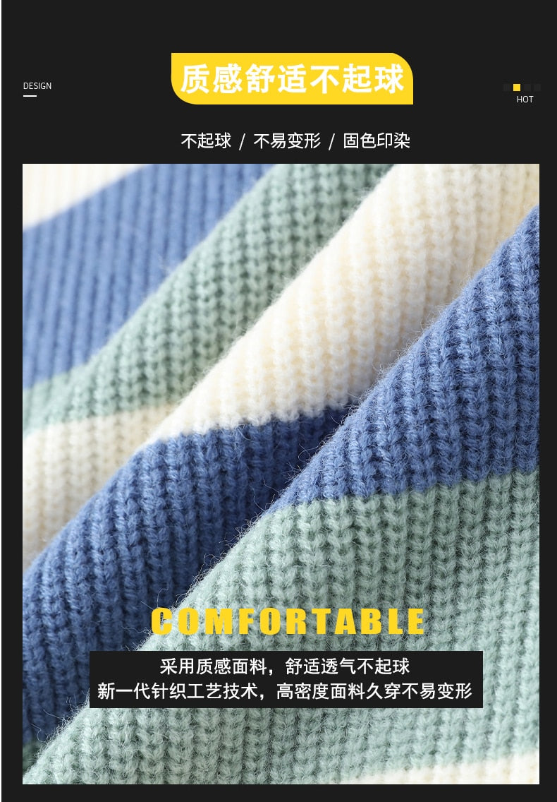 High End Men's Winter Sweater Pullover Clothing Korean Classic Multicolor stripe New O Neck Anti-pilling Handsome Casual 2022