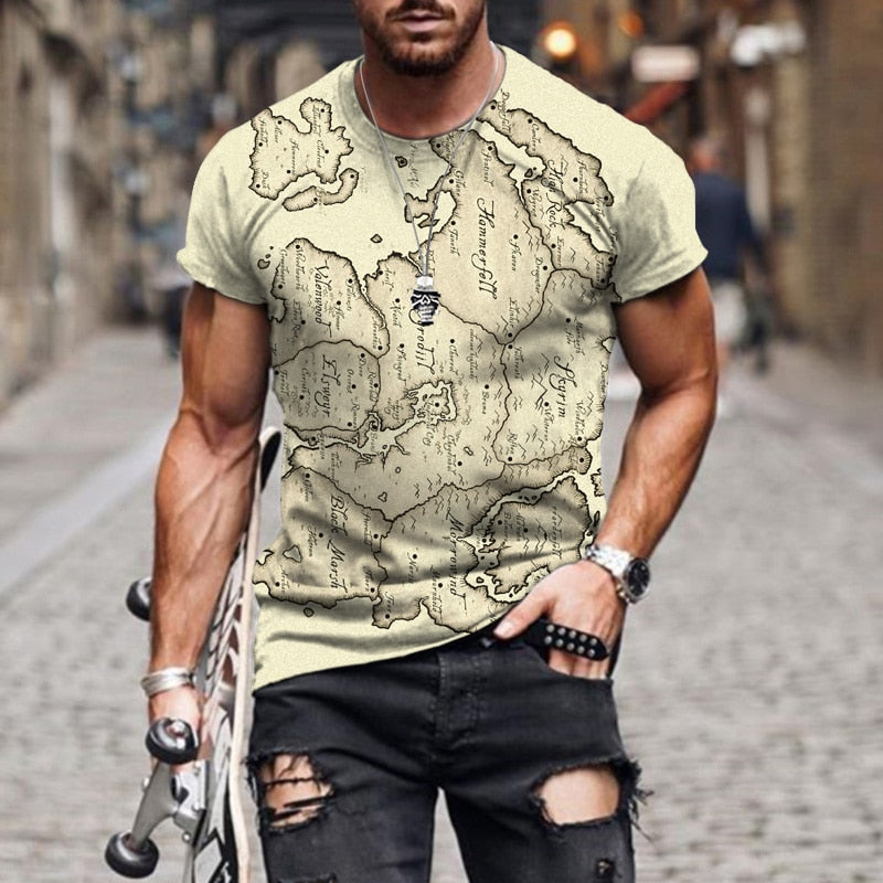 Summer New Men's Fashion T-shirt Stone Clock Like Harajuku 3D Printing Casual Sports T-shirt Round Neck Retro Short-sleeved Top