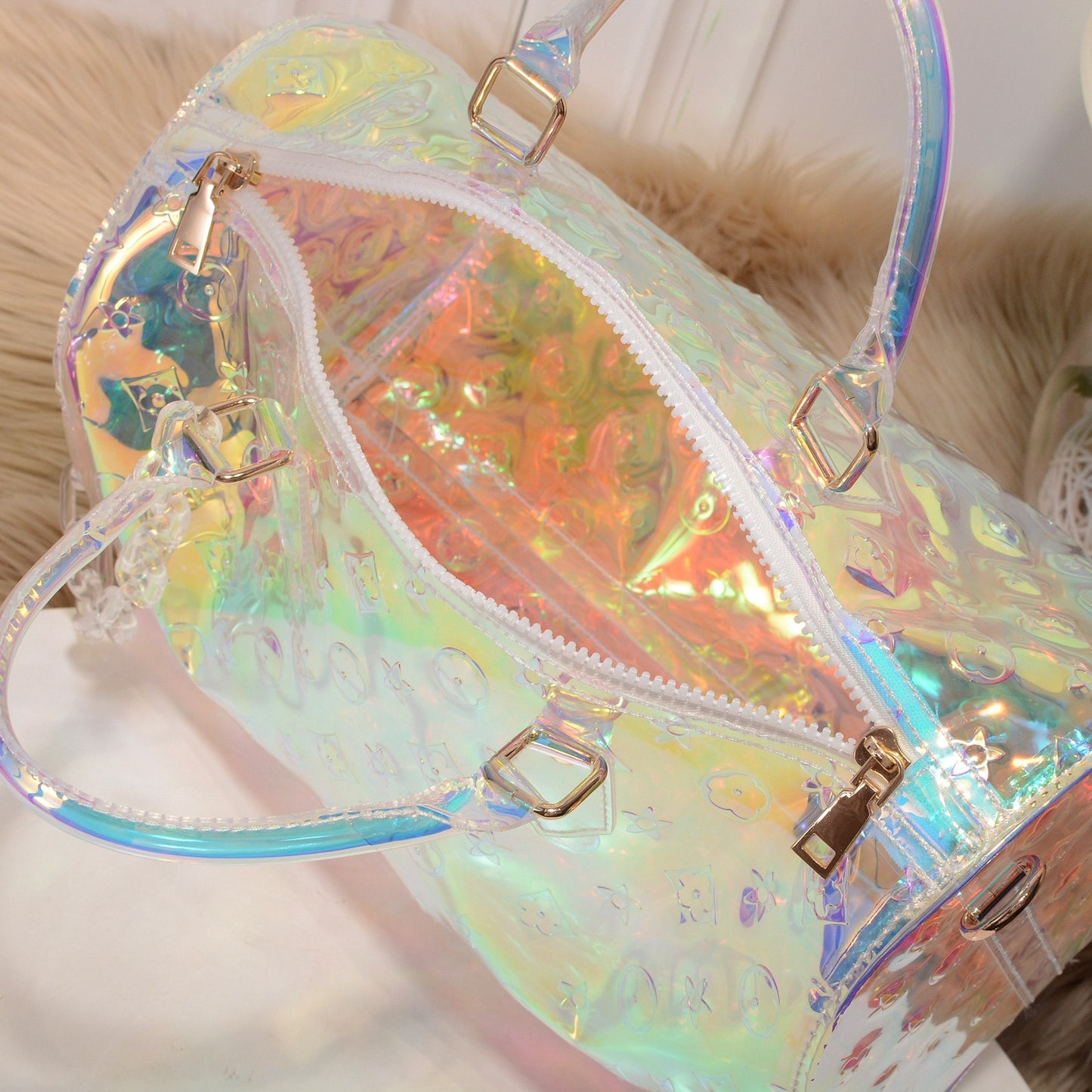 Rainbow Laser Travel Bag For Women 45CM Luxury Big Transparent Unisex Fitness Luggage Bags FLarge Capacity Beach Sports Handbag