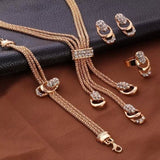 4 Pcs/Set Luxury Women's Jewelry Set Gold Plated Crystal Zircon Metal Chain Necklace Bracelet Earring Ring for Bride