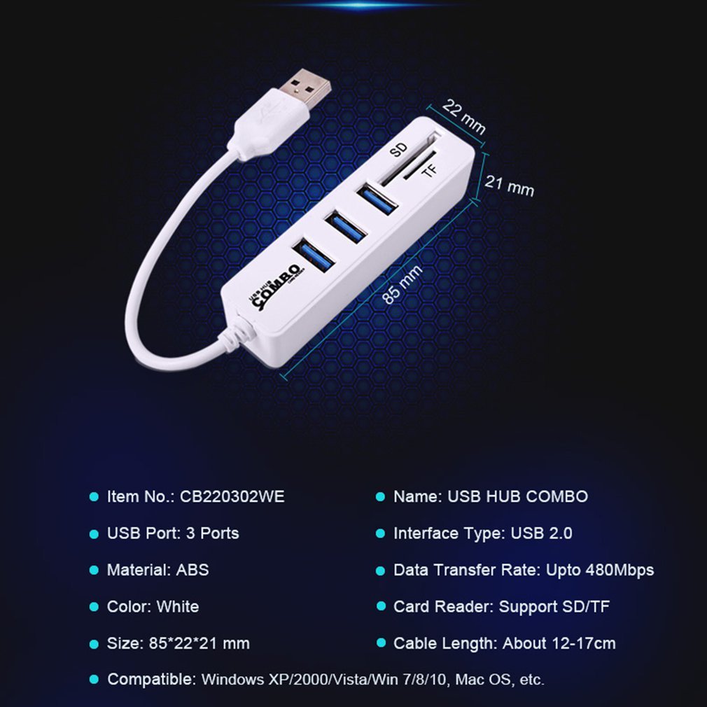 Mini USB Hub 2.0 Multi USB 2.0 Hub USB Splitter 3 Port Hub With TF SD Card Reader 6 Port 2.0 Hab Adapter For PC Accessories