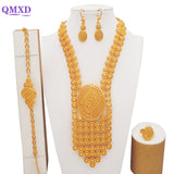 Luxury Dubai Gold Color Jewelry Sets African Bridal Wedding Flower Jewelry Sets Necklace Bracelet Earrings Ring Set Lady Gift