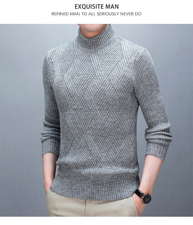 Stylish Solid Color Stand Collar Loose All-match Knitted Sweater Men Clothing 2022 Autumn New Casual Pullovers Warm Korean Tops