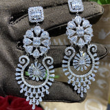 HIBRIDE Fancy CZ Flower Drop Big Statement Long Wedding Women Earrings White/Gold Color Dubai African Brides Jewelry