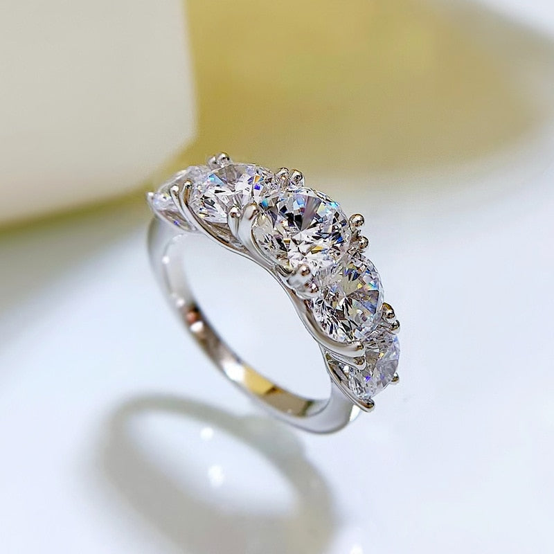 Smyoue 18k Plated 3.6CT All Moissanite Rings for Women 5 Stones Sparkling Diamond Wedding Band S925 Sterling Silver Jewelry