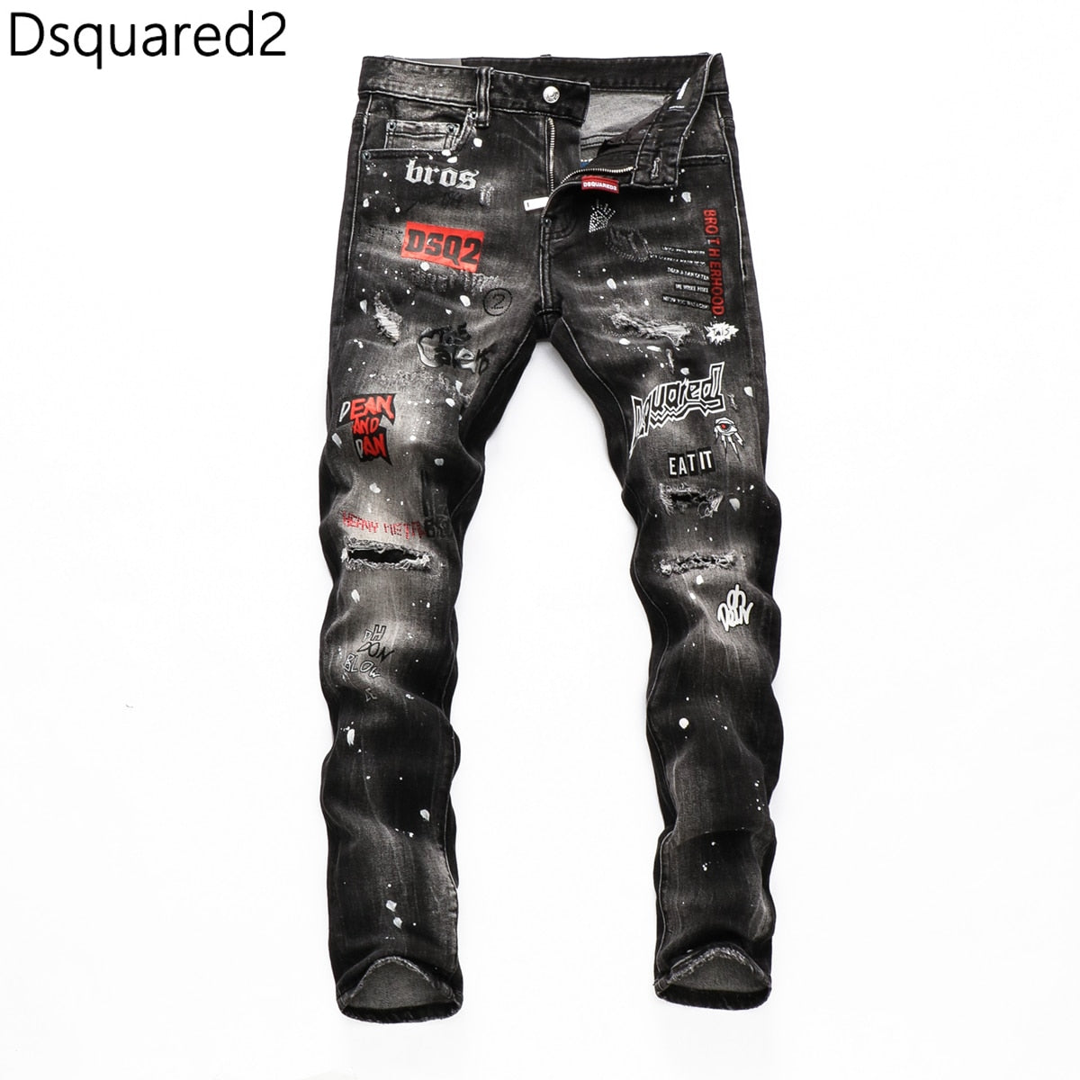 Dsquared2 jeans original quality dsq2 brand mens jeans Men straight denim trousers zipper Slim blue hole elastic jeans men