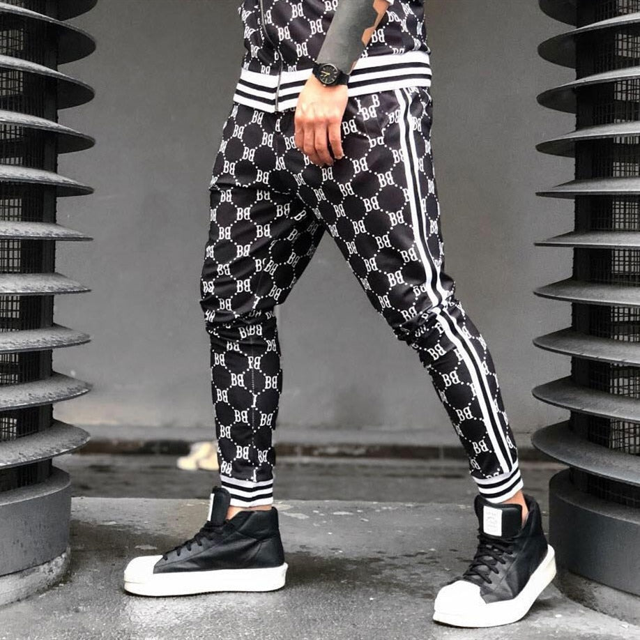 2021 Fashion Brand Men's Sport Suit 3D Digital Printing Long-sleeved Zipper Top and Casual Pants Fitness Slim Casual Tracksuits