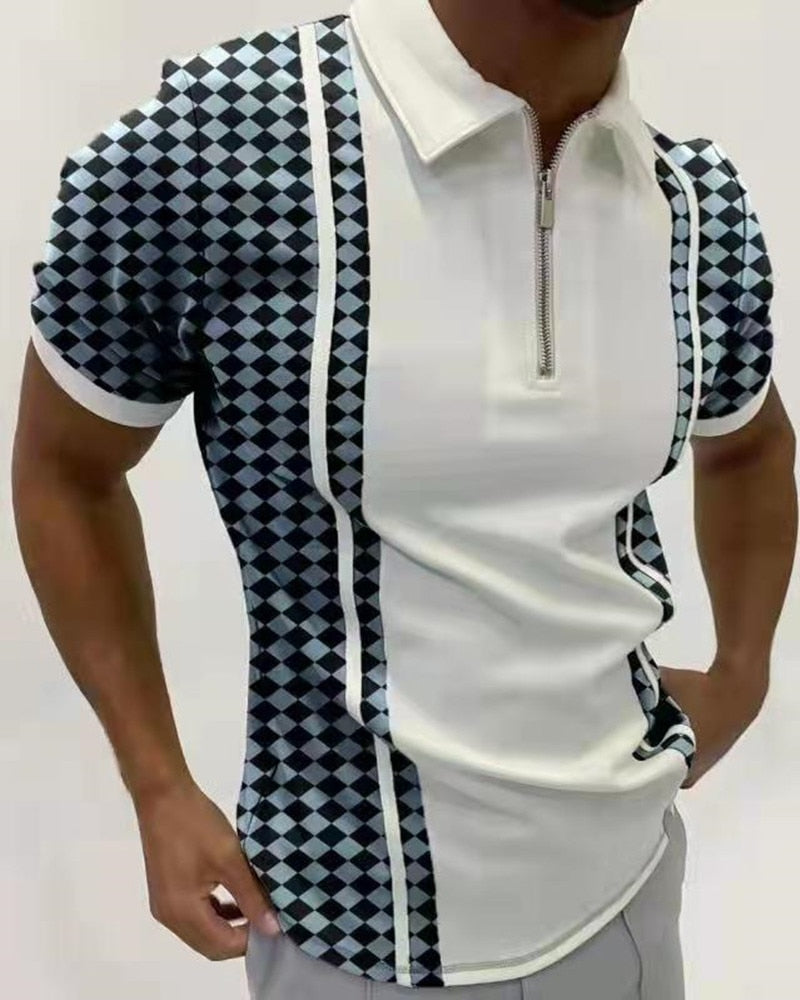 The Stripe Square Printed Polo Shirt 2022 Men's Short Sleeve Summer T-shirt Men's Clothing European Size S-3XL