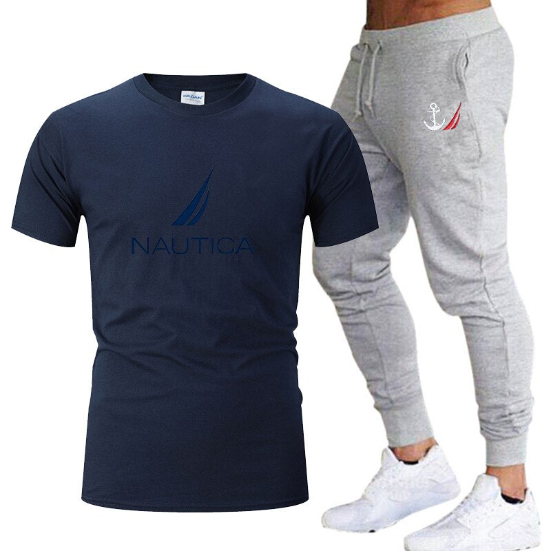 Brands Mens Nautica Fashion T-Shirts and Pant Sets Summer ActivewearJogging Pants Streetwear Harajuku Casual Tops men's clothing