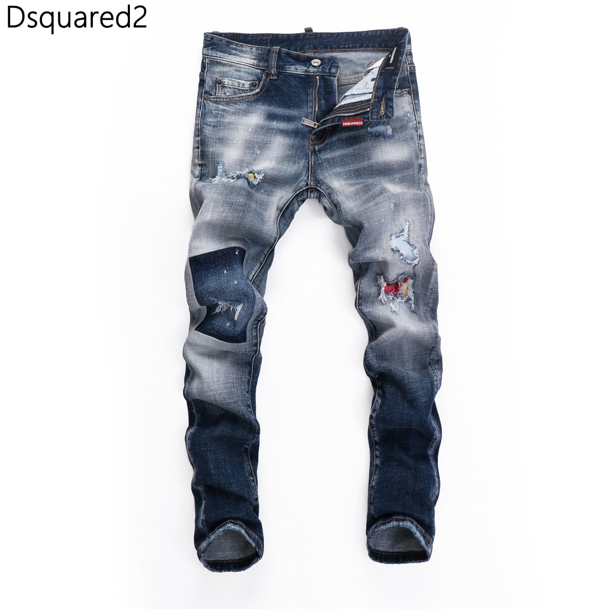 Dsquared2 jeans original quality dsq2 brand mens jeans Men straight denim trousers zipper Slim blue hole elastic jeans men