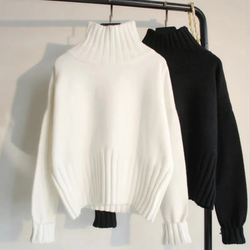 Turtleneck Pullover Sweater Knitted Sweaters Jumpers Soft White Black Sweater Women Dropshipping Loose Fit Autumn and Winter