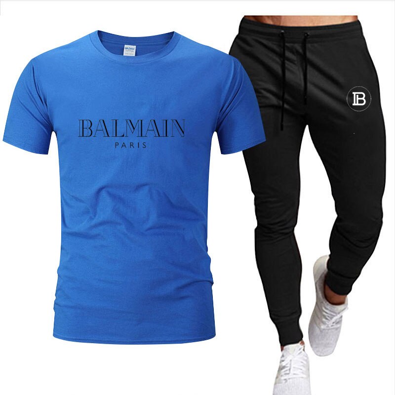 2022Men's clothes Summer brand printed cotton quick-drying short-sleeved T-shirt + trousers men's sets jogging men's tracksuit