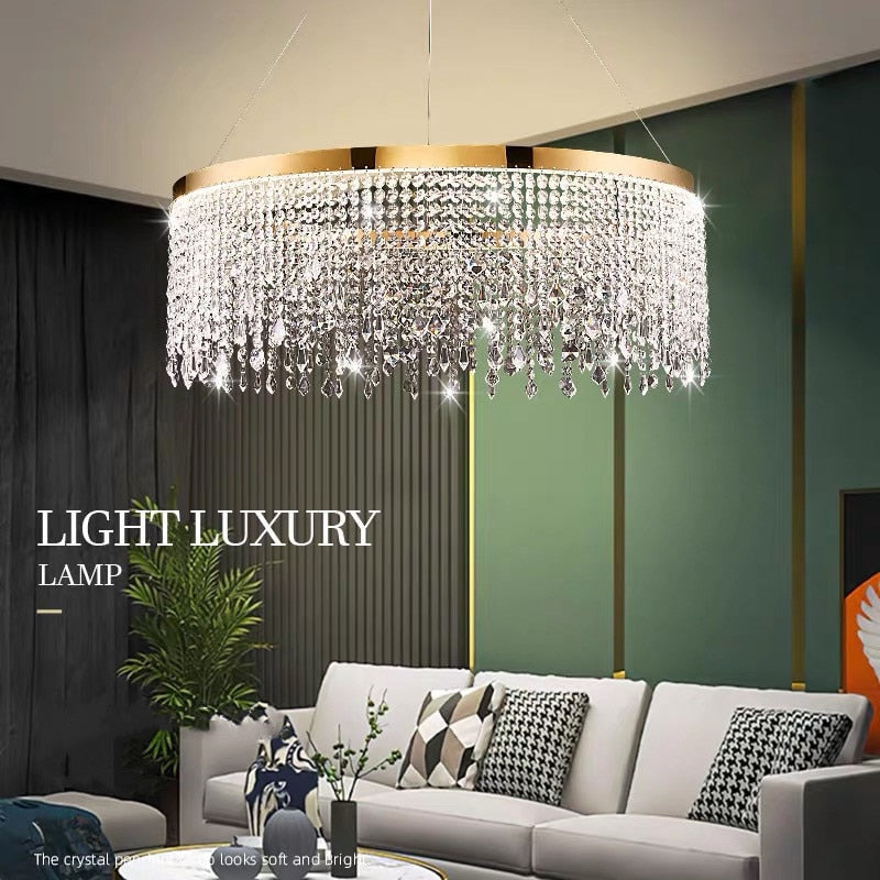 Modern Luster Pendant Light Crystal Chandelier Luxury Lamps For Living Dining Room Circle Hanging Lamp Home Decor LED Fixture