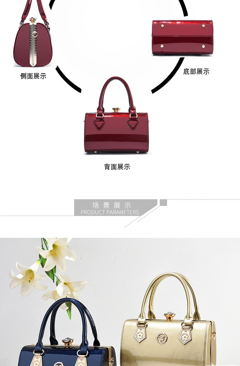 New Luxury Patent Leather Women'S Bags Europe Diamond Ladies Handbags Bright Shoulder Bag Famous Brand Ladies Wedding Party Bags